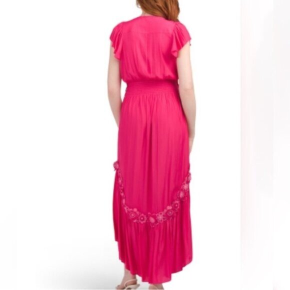 NWT Ramy Brook Lenna Pink Embellished Short Sleeve Maxi Dress - Picture 3 of 16